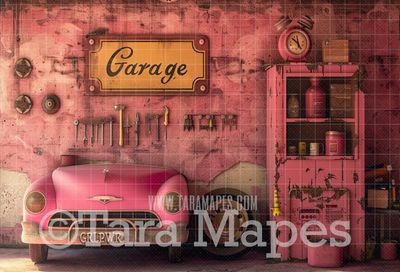 Pink Garage Shop Digital Backdrop - Girl Garage Digital Background Backdrop JPG