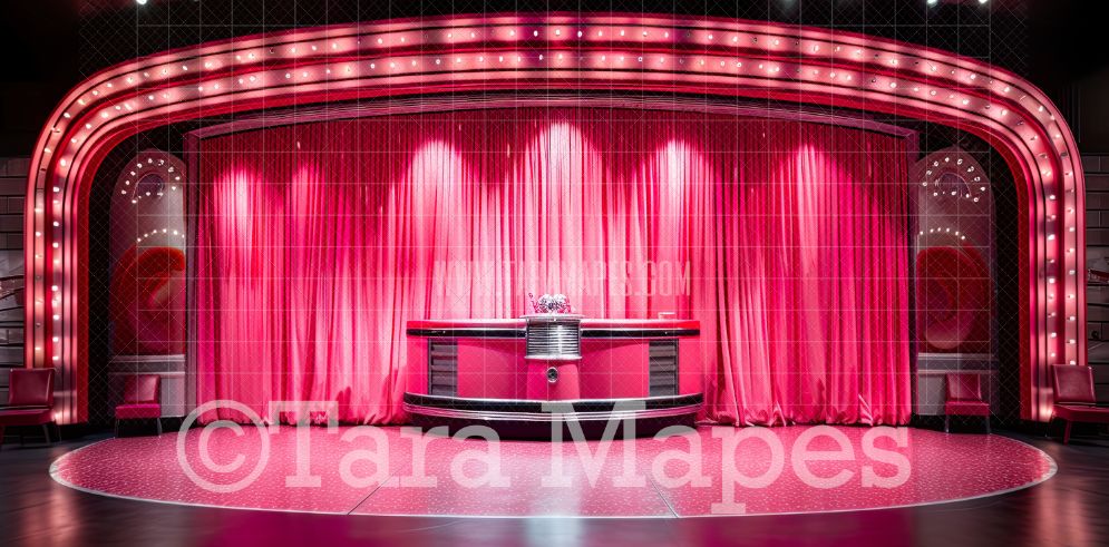 Pink Fifties Diner- - Vintage Retro Fifties Digital Background Backdrop