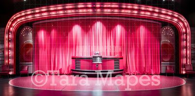Pink Fifties Diner- - Vintage Retro Fifties Digital Background Backdrop
