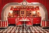 Red Fifties Diner- 50s Diner Stools- Vintage Retro Fifties Digital Background Backdrop