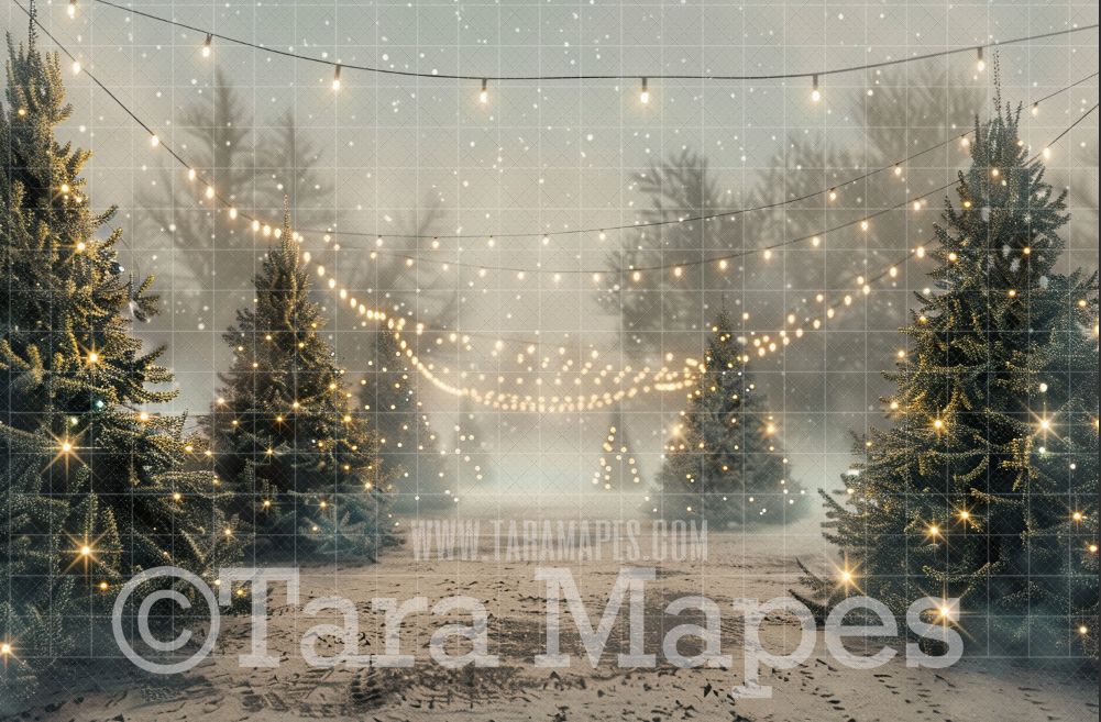 Christmas Tree Farm Digital Backdrop - Christmas Digital Background Backdrop JPG - Free Snow Overlay