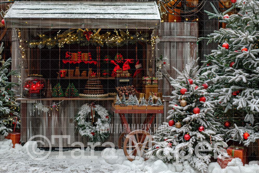 Christmas Cart Digital Backdrop - Free Snow overlay - Christmas Holiday Digital Background Backdrop JPG