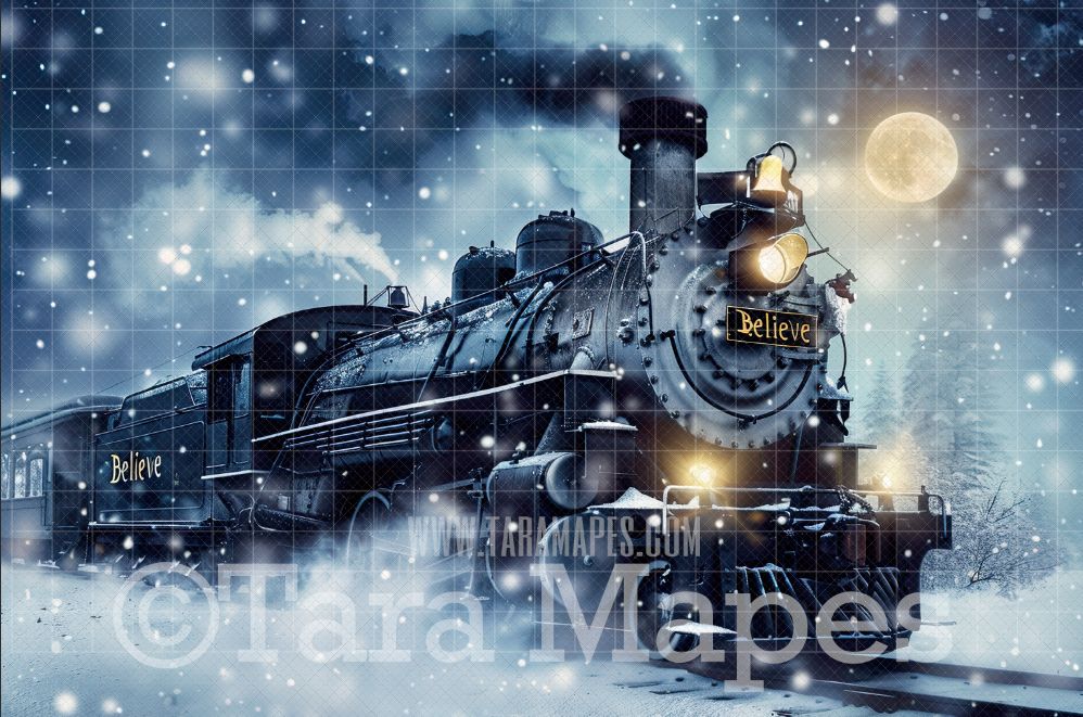 Christmas Train Digital Backdrop - Christmas Digital Background Backdrop JPG - Free Snow Overlay
