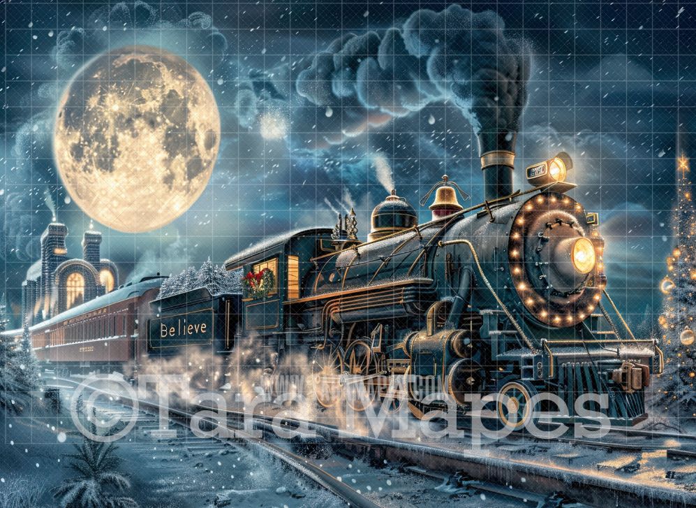 Christmas Train Digital Backdrop - Christmas Digital Background Backdrop JPG - Free Snow Overlay