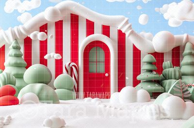 Whimsyville Christmas Town Digital Backdrop - Whimsical Colorful Christmas  Town Digital Background JPG