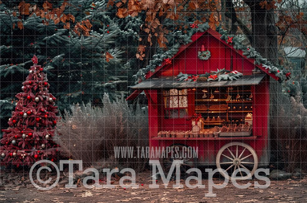 Christmas Cart Digital Backdrop - Free Snow overlay - Christmas Holiday Digital Background Backdrop JPG