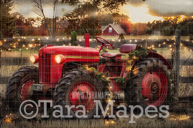 Christmas Tractor Digital Backdrop - Christmas Digital Background Backdrop JPG - Free Snow Overlay
