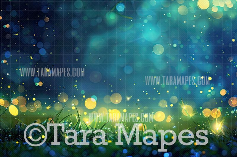 Yellow Fireflies Digital Backdrop - Fairy Bokeh Digital Background JPG