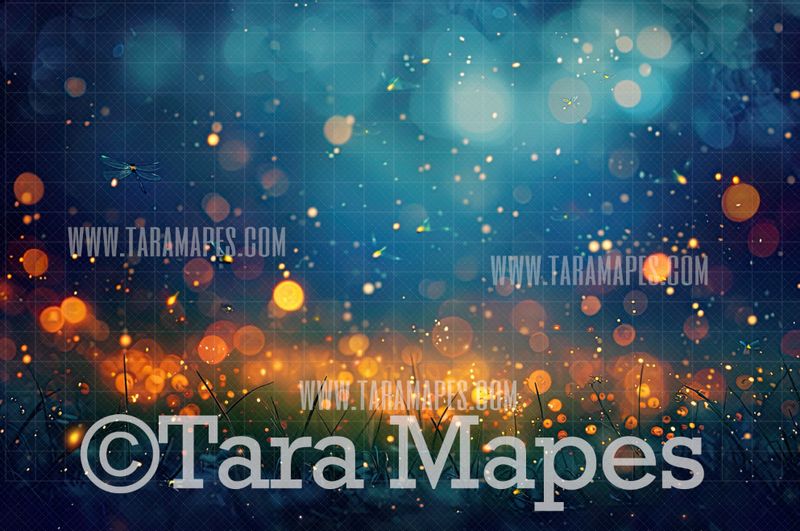 Orange Fireflies Digital Backdrop - Fairy Bokeh Digital Background JPG