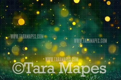Green and Yellow Fireflies Digital Backdrop - Fairy Bokeh Digital Background JPG