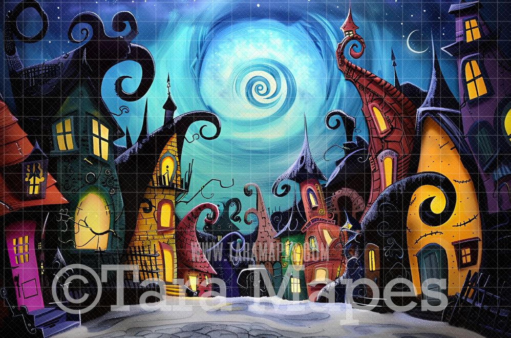 Halloween Town Digital Backdrop - Quirky NIghtmare Halloween Digital Background