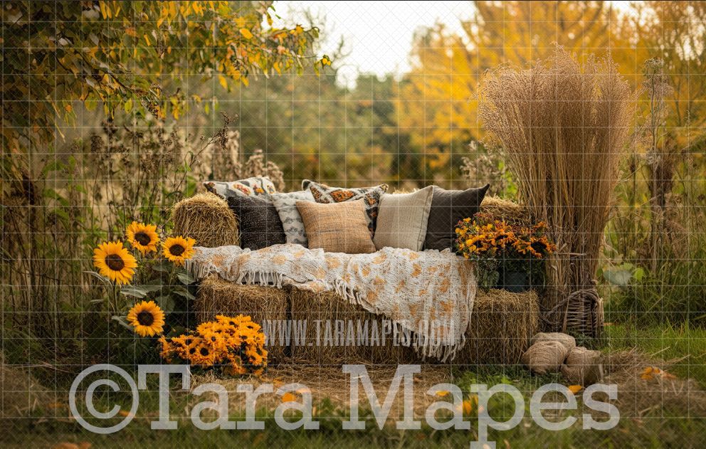 Vintage Fall Couch with Flowers Digital Background - Autumn Fall  Sofa Digital Background Backdrop