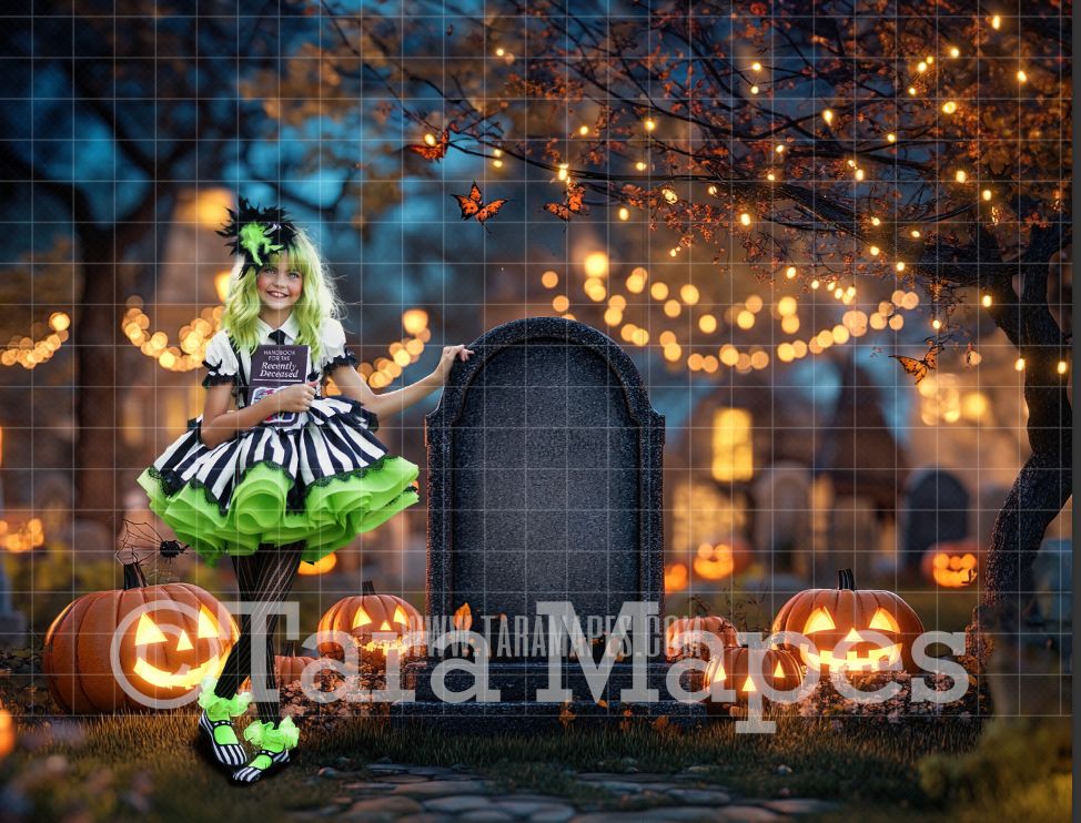 Halloween Lights Cemetery Digital Backdrop - Halloween Fall Digital Background