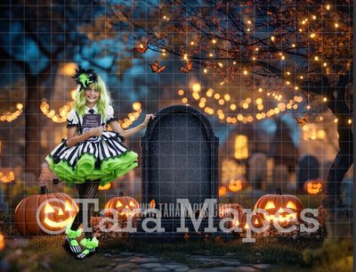 Halloween Lights Cemetery Digital Backdrop - Halloween Fall Digital Background