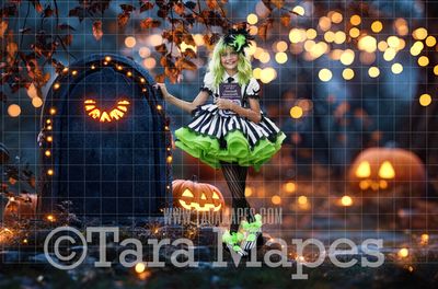 Jackolantern Cemetery Digital Backdrop - Halloween Fall Digital Background