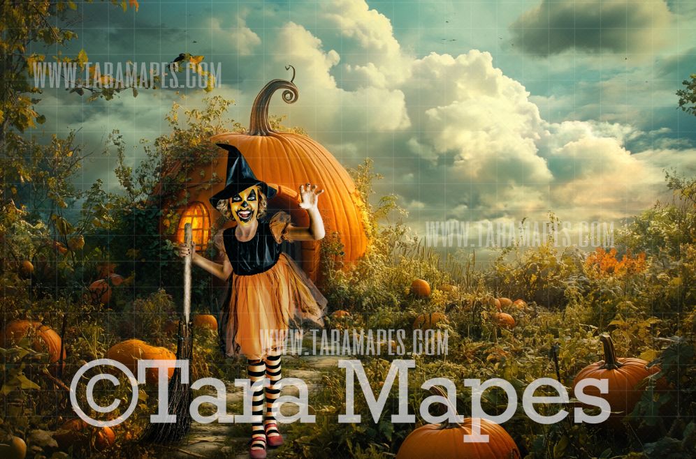 Pumpkin House Digital Backdrop - Halloween Digital Background Backdrop