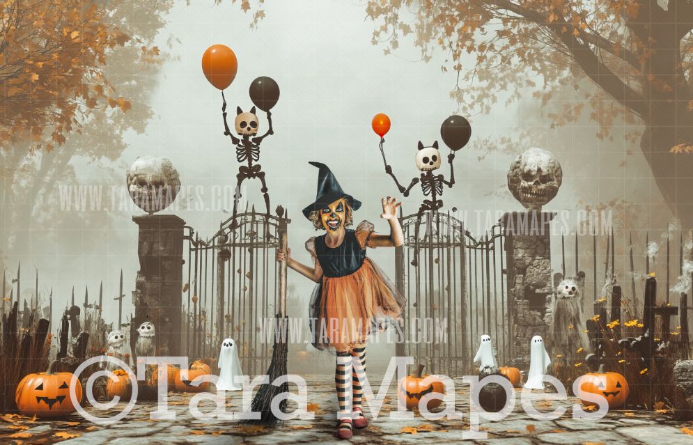 Cemetery Party Digital Backdrop - Halloween Digital Background Backdrop