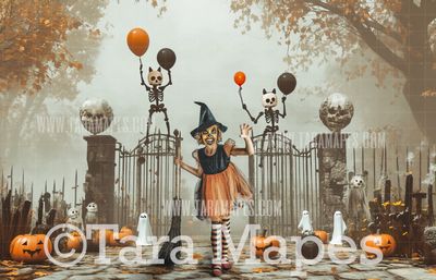 Cemetery Party Digital Backdrop - Halloween Digital Background Backdrop