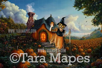 Pumpkin House Digital Backdrop - Halloween Digital Background Backdrop