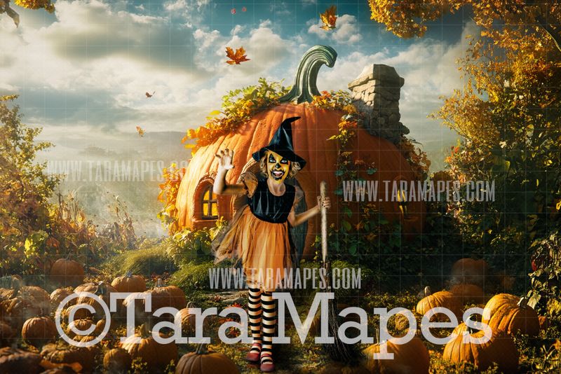 Pumpkin House Digital Backdrop - Halloween Digital Background Backdrop