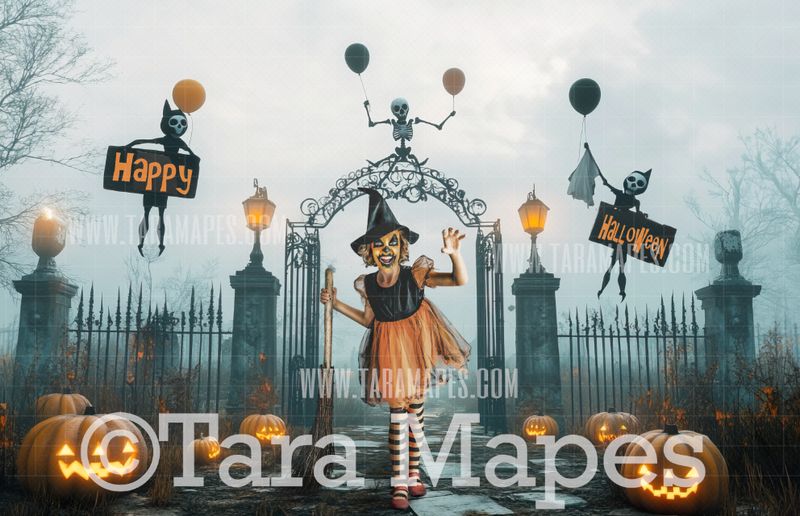 Cemetery Party Digital Backdrop - Graveyard Halloween Digital Background Backdrop