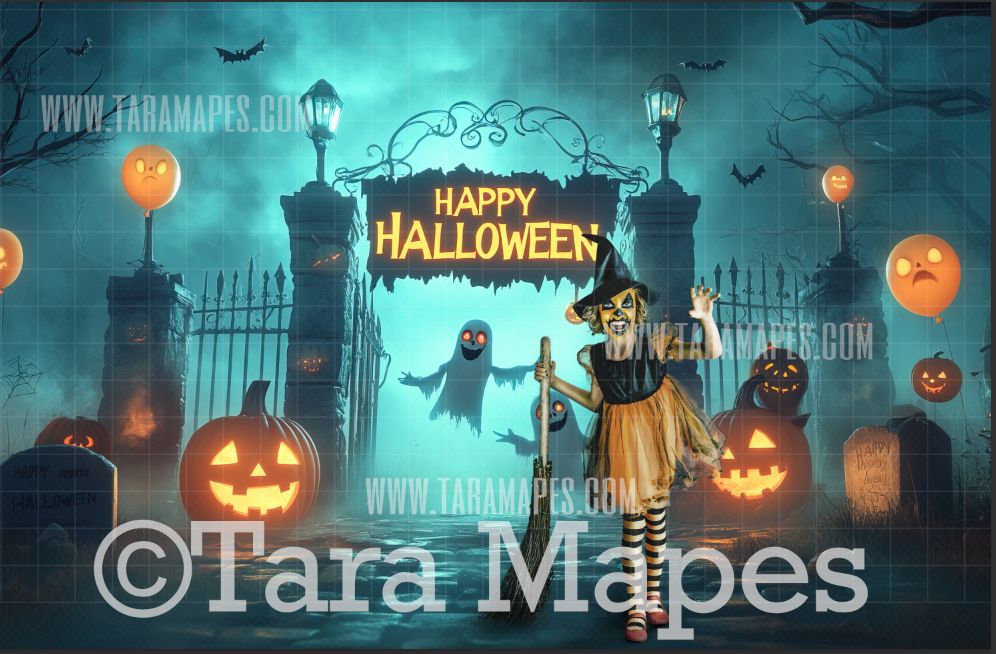 Cemetery Party Digital Backdrop - Graveyard Halloween Digital Background Backdrop