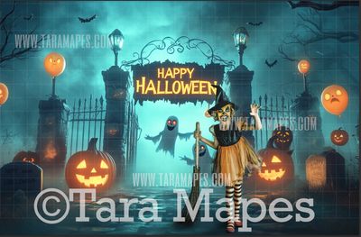 Cemetery Party Digital Backdrop - Graveyard Halloween Digital Background Backdrop