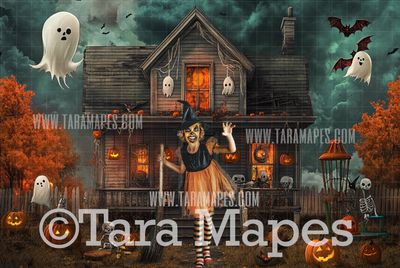 Whimsical Haunted House Halloween Digital Background