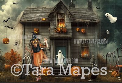Whimsical Haunted House Halloween Digital Background