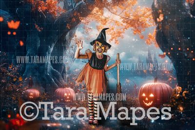 Halloween Forest Digital Backdrop - Haunted House  - Halloween Digital Background