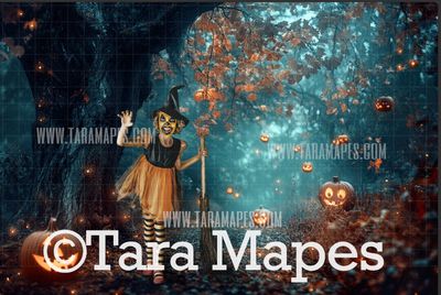 Halloween Forest Digital Backdrop - Haunted House  - Halloween Digital Background