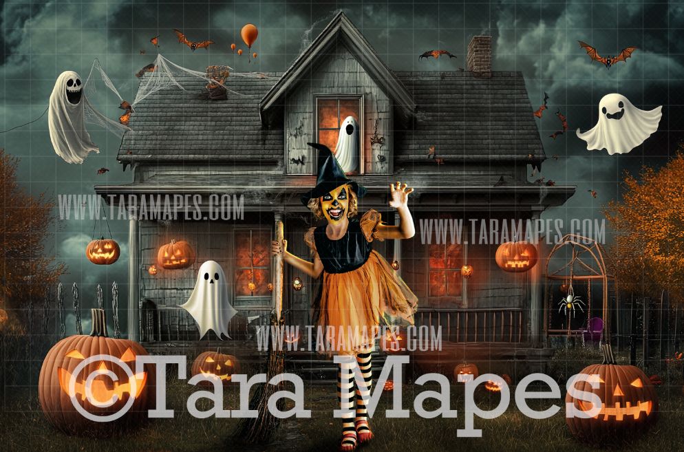 Whimsical Haunted House Halloween Digital Background