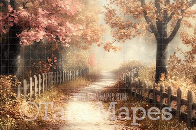 Fall Path Digital Backdrop -  Autumn Path in Woods Digital Backdrop - Fall Autumn Digital Background - Free Leaves PNG included
