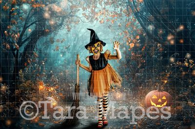 Hazy Pumpkin Woods Digital Backdrop - Haunted House  - Halloween Digital Background