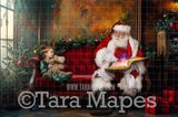 Santa on Painterly Red Victorian Couch  - Painterly Classic Christmas Room  - Christmas Digital Background JPG