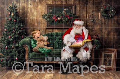 Santa on Painterly Victorian Couch  - Painterly Classic Christmas Room  - Christmas Digital Background JPG