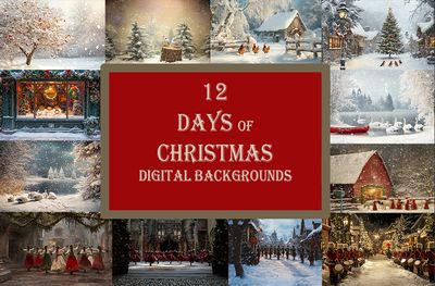 12 days of Christmas Digital Bundle - 12 PACK of Nostalgic 12 days of Christmas Digital Backgrounds