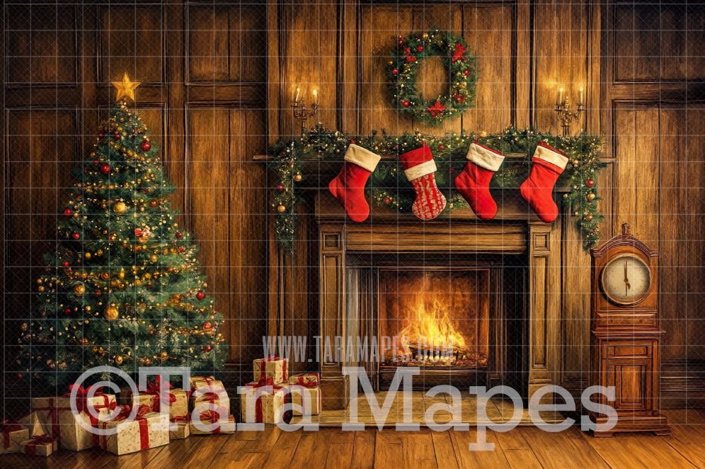 Painterly Christmas Mantle Christmas Digital Background JPG