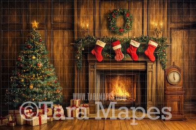 Painterly Christmas Mantle Christmas Digital Background JPG