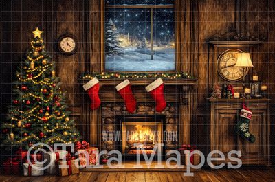 Painterly Christmas Mantle Christmas Digital Background JPG