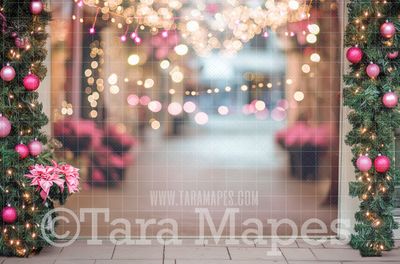 Pink Christmas Alley Street Digital Background -  Blurred Christmas City Background- JPG File