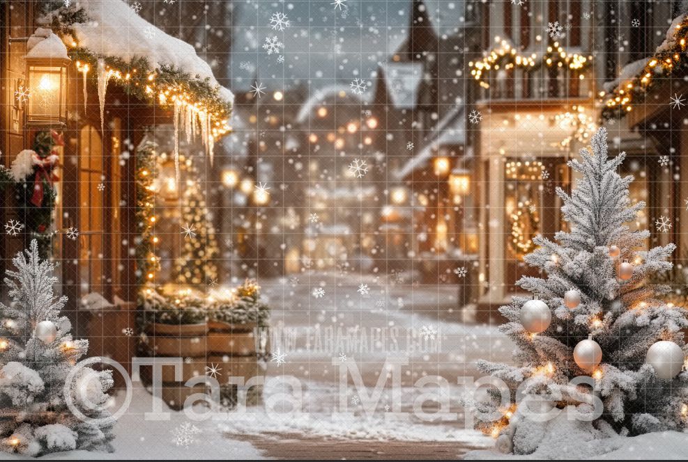 Cozy Christmas Street Digital Background -   Christmas City Background- JPG File