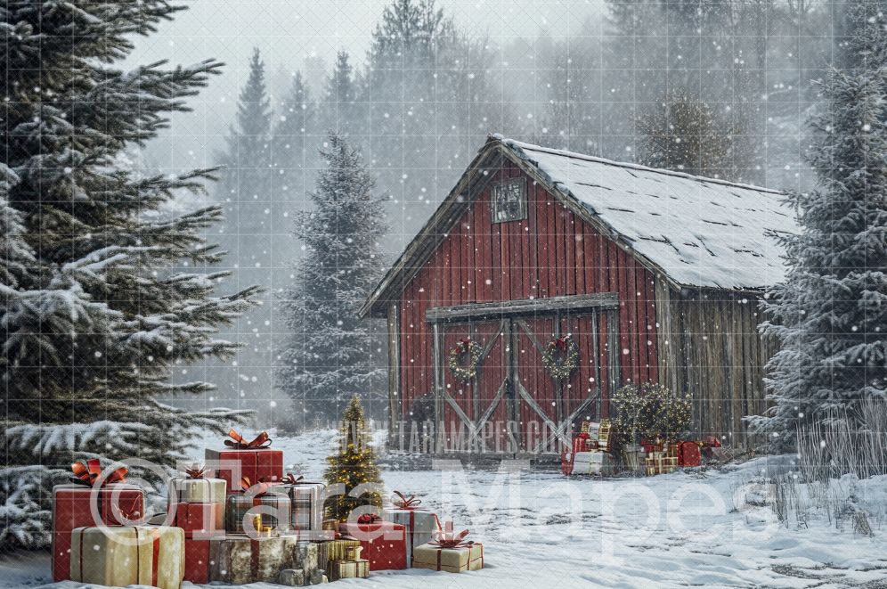 Country Christmas Barn Christmas Digital Background JPG