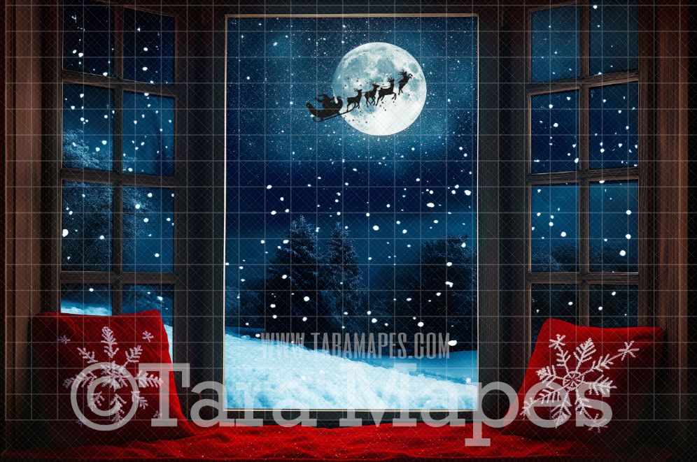 Christmas Window Christmas Digital Background JPG - Christmas Window Santa in Moon