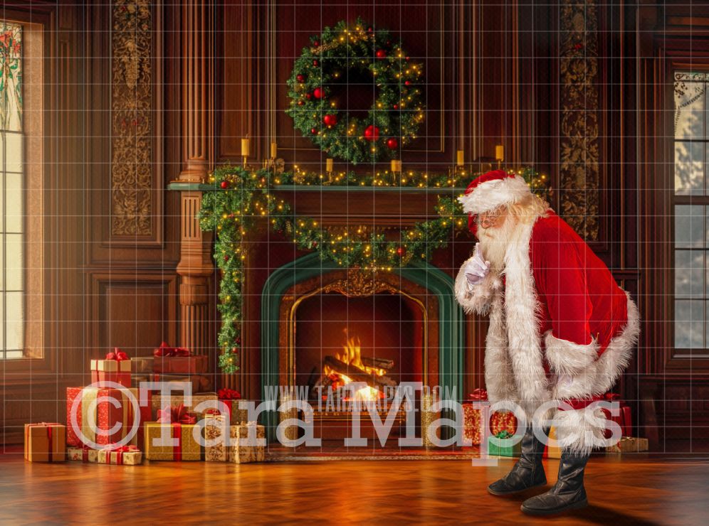 Santa by Christmas Fireplace Christmas Digital Background JPG