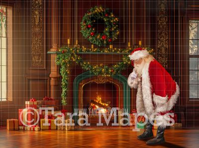 Santa by Christmas Fireplace Christmas Digital Background JPG