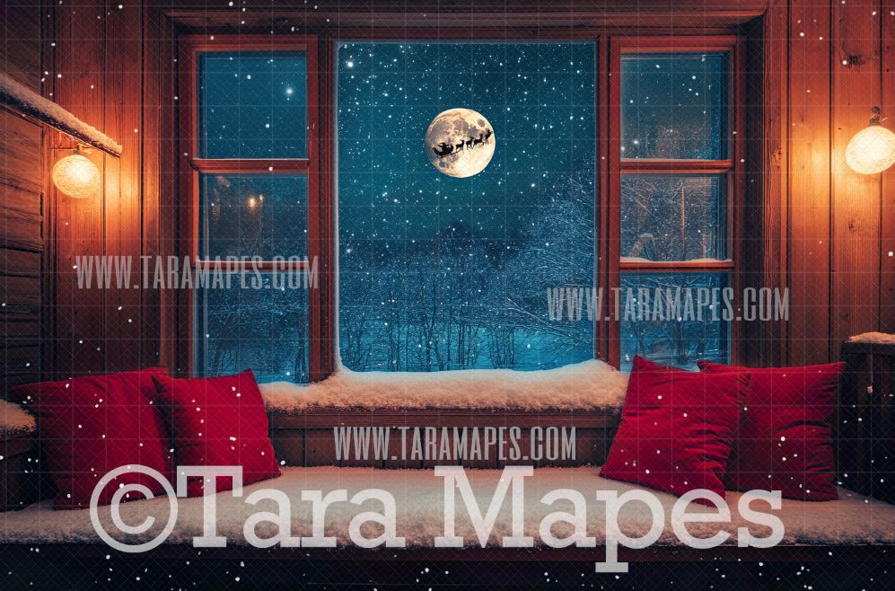 Christmas Window Christmas Digital Background JPG - Christmas Window Santa in Moon