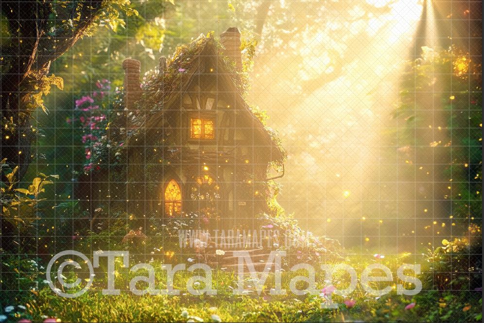 Dreamy Dwarves Cottage Digital Backdrop - Dwarf House -Snow White Digital Background JPG