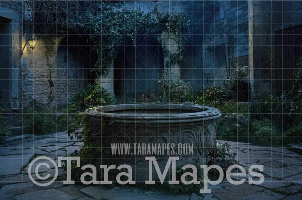Castle Fountain Square Digital Backdrop - Snow White Digital Background JPG