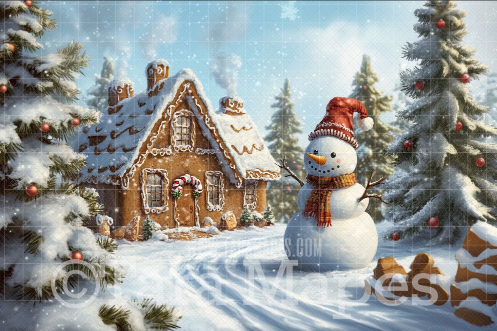 Snowman Digital Backdrop - Free Snow overlay - Snowman by Gingerbread House Christmas Holiday Digital Background Backdrop JPG